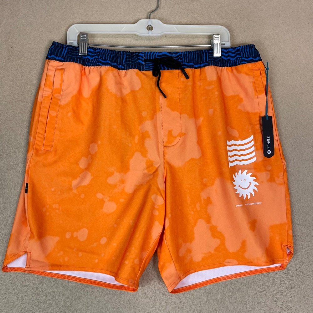 Stance Complex Short 8in Mens Orange Tie Dye Sun‎ Waves Graphic Swim Trunks XL